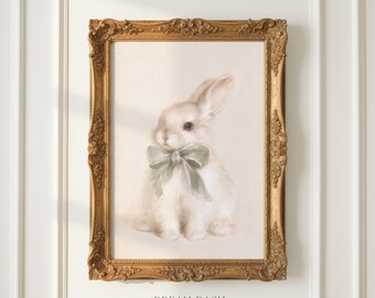 White Rabbit Wall Art, Soft Bunny Portrait Print, Vintage Animal Artwork, Nursery Wall Art Print, Cottage Animal Decor