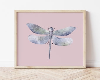 Boho dragonfly art, dragonfly print, girls room art, printable wall art, watercolor art, dragonfly illustration, mauve wall art, boho art