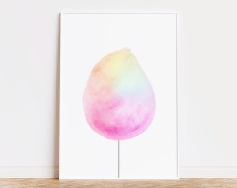 Cotton candy print, watercolor cotton candy art, pink wall art, girls room print, teen girl wall art, girls nursery art, printable wall art