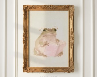 Frog Wall Art, Reading Animal Print, Whimsical Storybook Artwork, Nursery Wall Art Print, Cute Woodland Home Decor