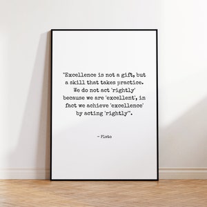 Plato quote, philosophy quote, excellence quote, philosophy art, men&#39;s office art, masculine art, entrepreneur art, office quotes, quote art
