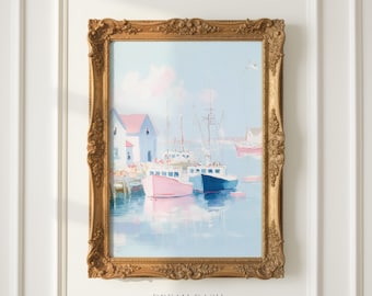 Maine Fishing Harbor Wall Art, Coastal Boat Print, New England Waterfront Scene, Beach House Decor, Lobster Boat Art, Seaside Cottage Print