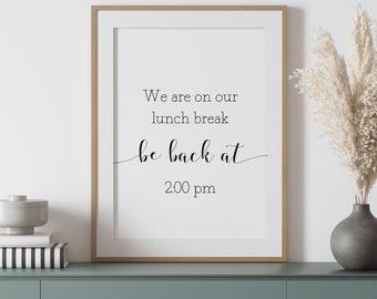 Cartello "Lunch Break - Be Back Soon" In Alluminio Composito, 140x90mm, Per Negozi E Uffici, Bianco, Con Spago Per Appendere