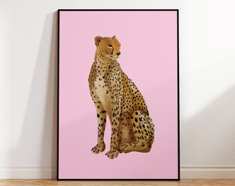 Pink leopard art print, leopard wall art, printable wall art, leopard printable, jungle animals art, pink animal art, teen girl wall art