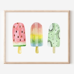Popsicles art, watercolor popsicles print, desserts art, nursery prints, nursery wall art, kids room wall art, printable art, girls wall art