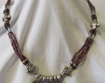 Hand Beaded Natural Garnet & Sterling Silver 18.5" Necklace.
