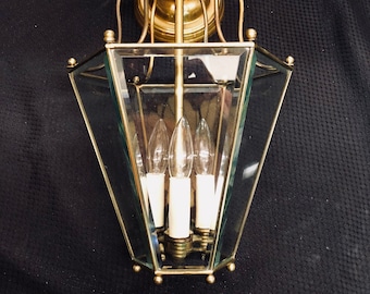 Vintage Six Pane Beveled Glass and Brass Pendant Light Fixture