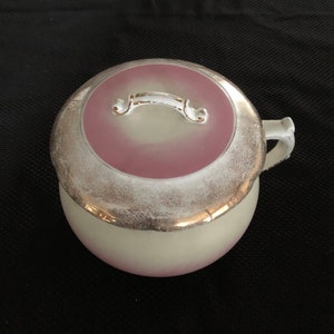 Large Antique Johnson Brothers Semi Porcelain Pink Chamber Pot with Gold Accents