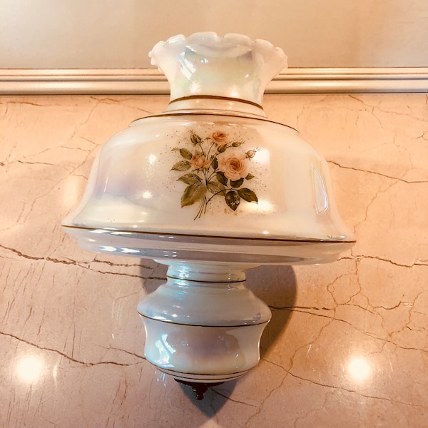 Vintage Mid Century Lusterware Hanging Hurricane Lamp Shade