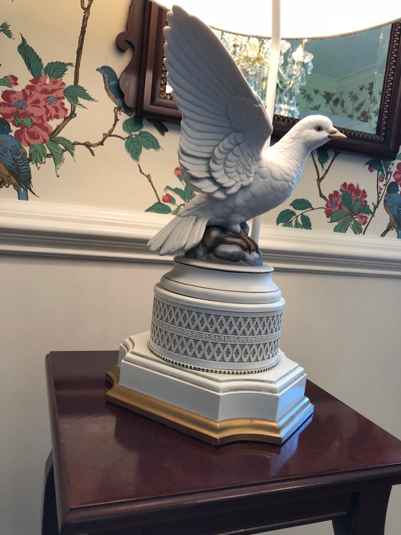 Large Andrea by Sadek Porcelain Bisque Dove Lamp
