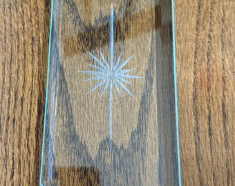 Vintage Brass Chandelier Beveled Glass Light Panel Clear with 16 Point Star Measuring 8” by 3.5”