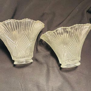 Pair of Vintage Replacement Shades for Chandeliers, Fans, Sconces, in a Diamond Sunburst pattern and with a Ruffled Edge