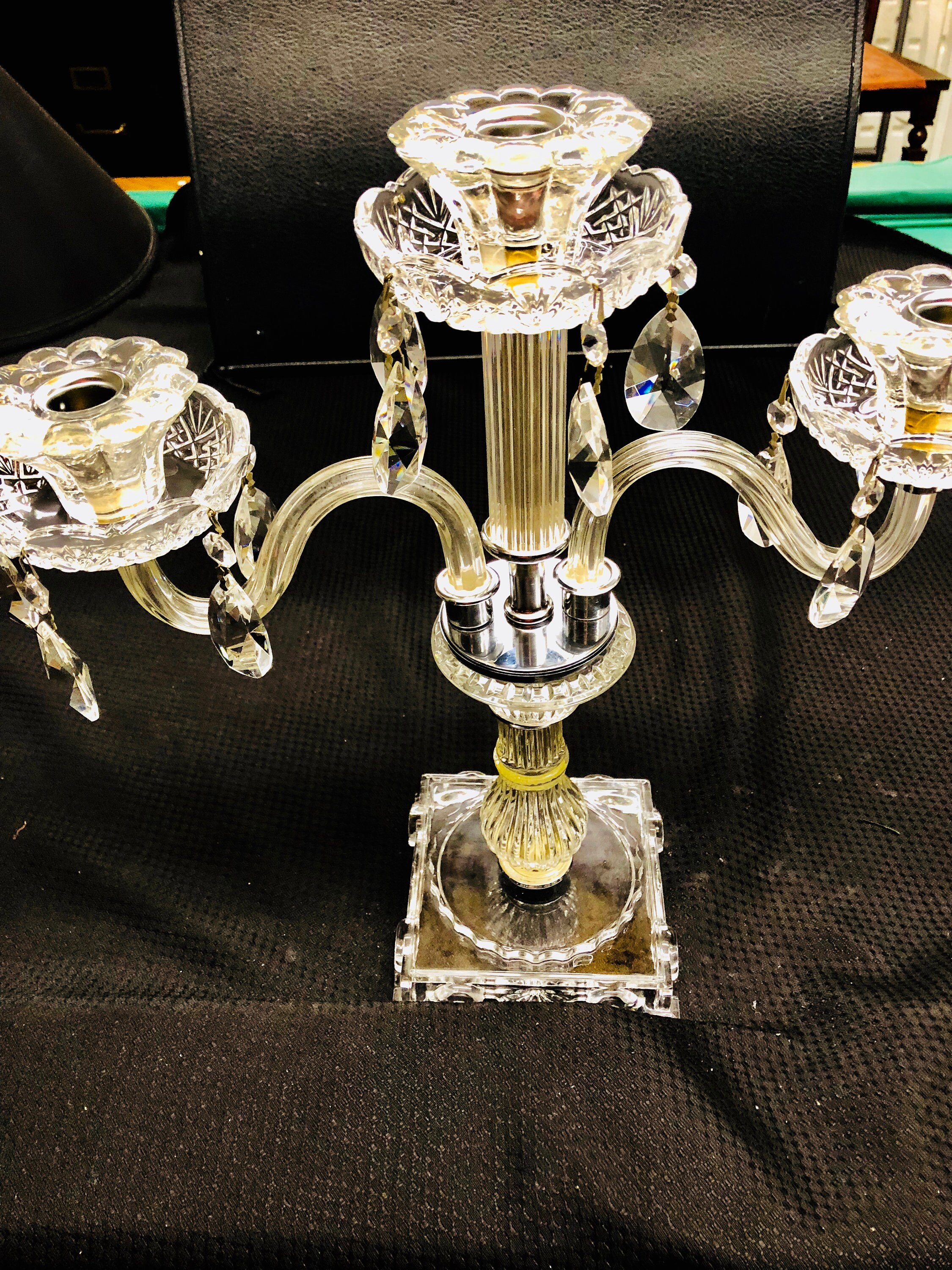 Three Arm Crystal Candelabra with Fifteen Sets of Teardrop Etsy