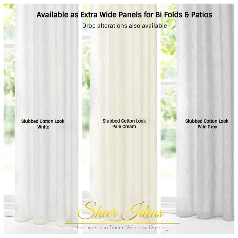 Extra Wide White Cream Grey semi sheer SLUBBED COTTON Look voile Curtain Panel ** All Sizes available **