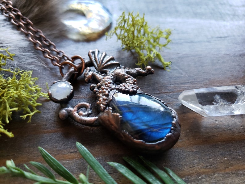 Gemstone Necklace Copper Electroformed Necklace Dragon and Labradorite Necklace Dragon Jewelry Fantasy Necklace Copper Necklace