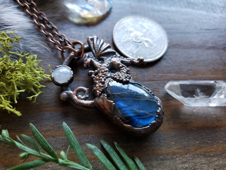 Gemstone Necklace Copper Electroformed Necklace Dragon and Labradorite Necklace Dragon Jewelry Fantasy Necklace Copper Necklace