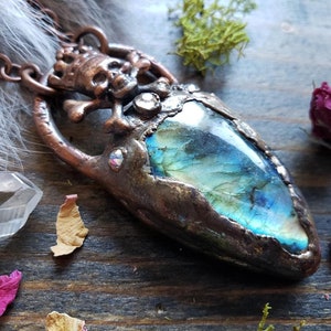 Copper Skull and Labradorite Necklace | Copper Electroformed | Handmade Necklace | Copper Necklace | Labradorite Necklace | Skull Necklace