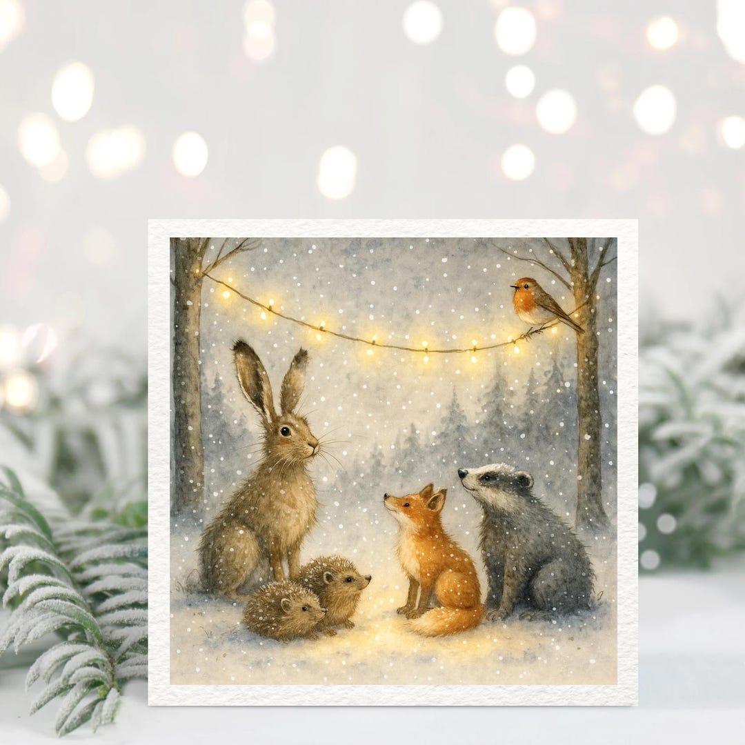 Woodland Christmas Card • Cute Forest Animals Illustration • Winter ...