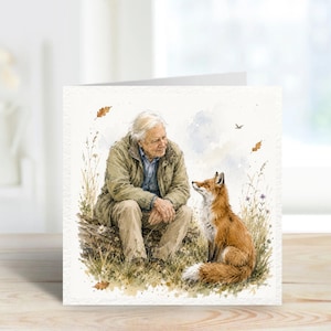 Sir David Attenborough Inspired Fox Greeting Card, Woodland Wildlife Card, Nature Lover Gift, Countryside Animal Art Card, Rustic
