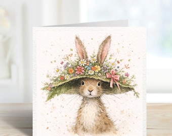 Spring Bunny Greeting Card, Floral Bunny Card, Cute Rabbit Card, Easter Bunny Card, Mother’s Day Card, Country Woodland Animal Card