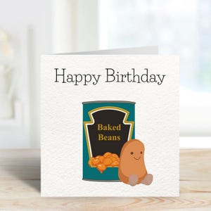 Baked Bean Greeting Card – Funny Food Pun Card – Quirky Blank Card – Personalised Cute Foodie Card – Bean Lover Gift