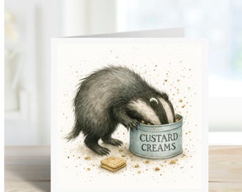 aquarelle de crèmes de blaireau de <br> Vous avez des idées ? Biscuit animal design original | carte d'anniversaire drôle de faune | Art gourmand britannique