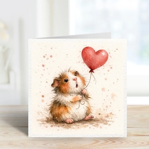 Cute Guinea Pig Love Card Watercolour | Thinking of You Card | Heart Balloon Animal Card | Just Because Card