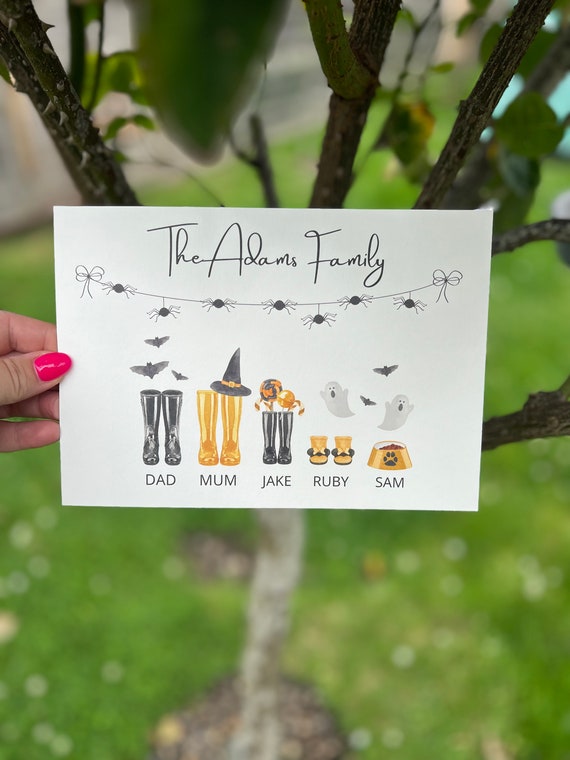 Personalised Halloween Family Wellies Print New Home Gift