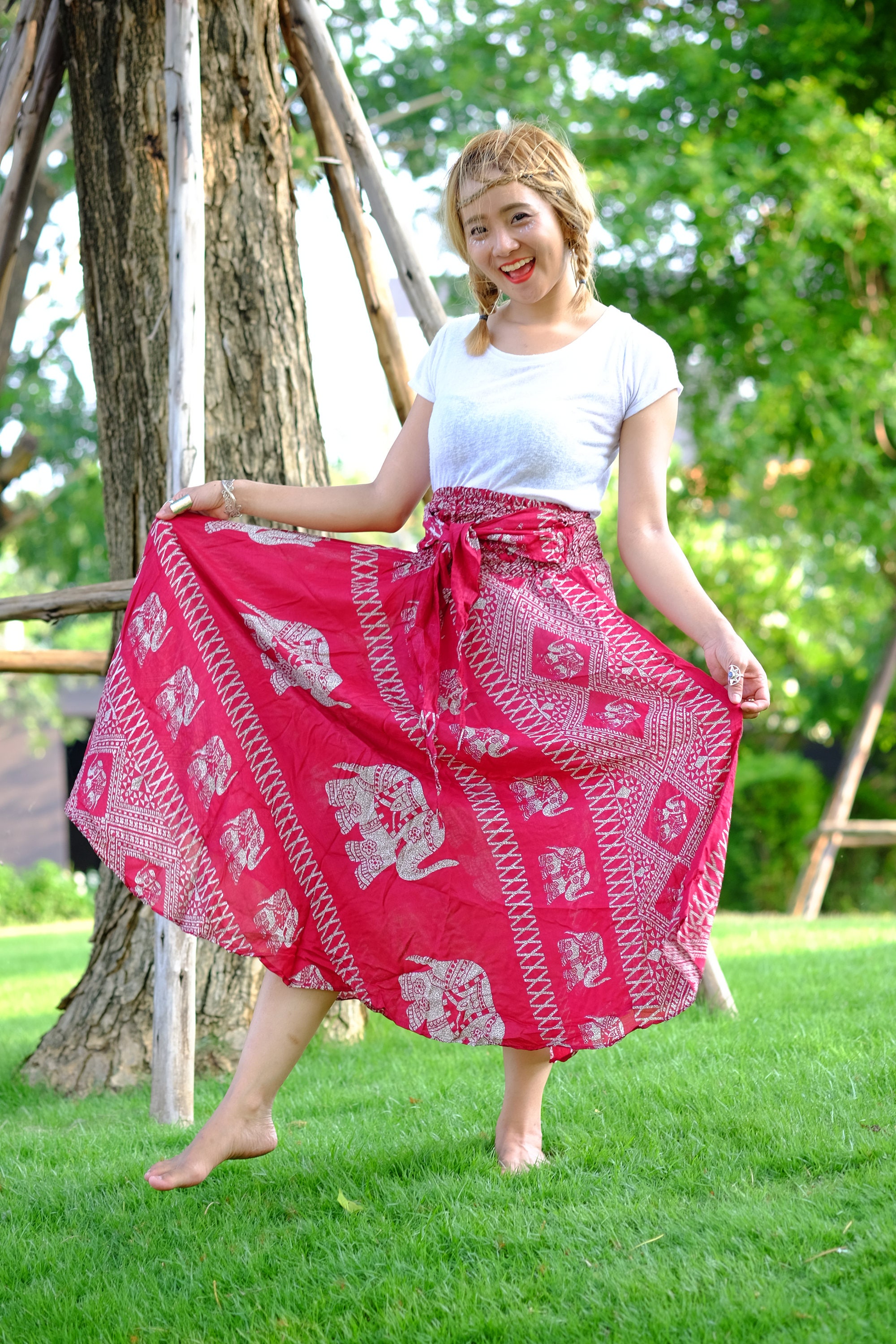 Elephant Skirt hippie Skirt Long skirt beautiful skirt Red Etsy
