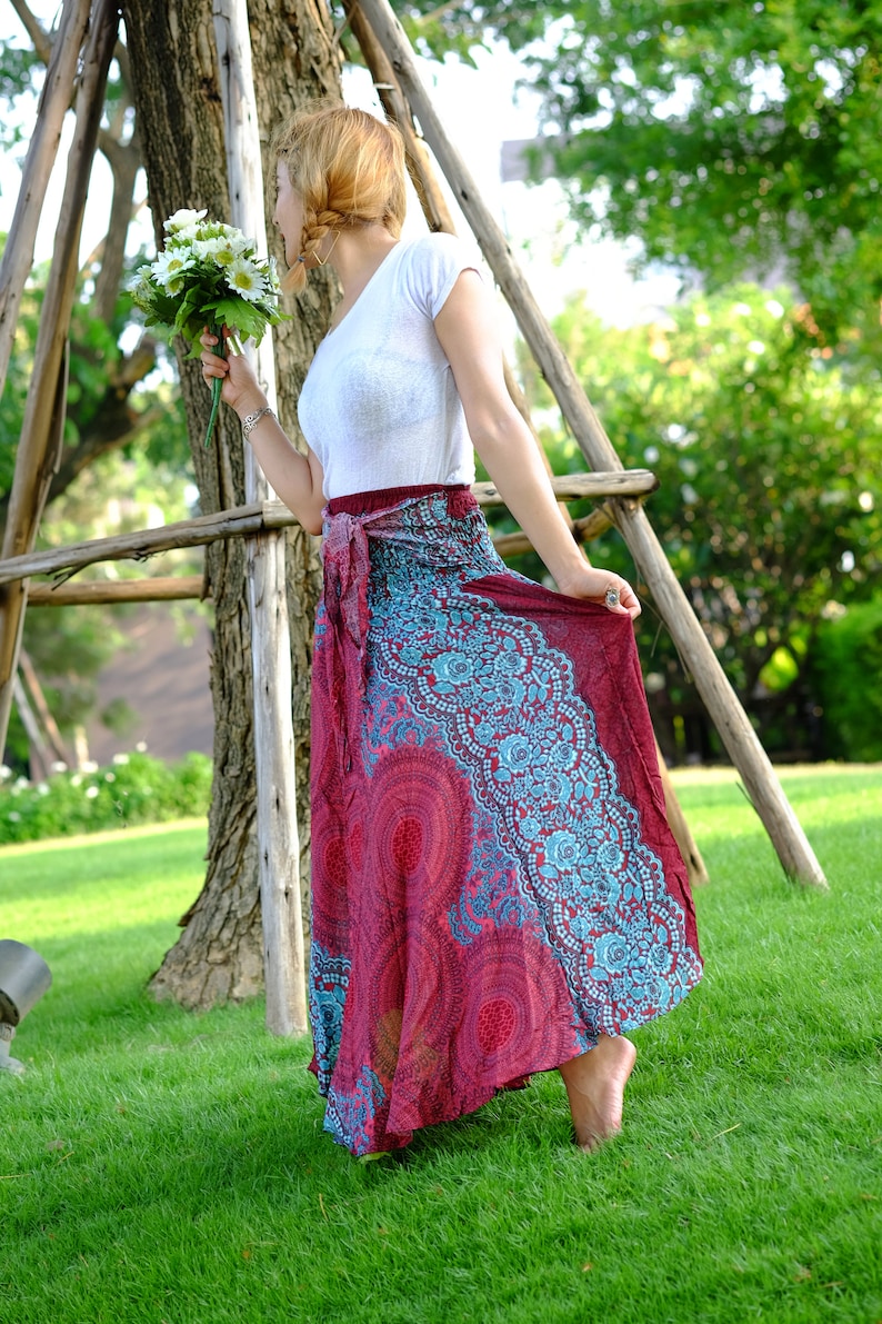 Long skirt Rose Skirt hippie Skirt Rose skirt Red