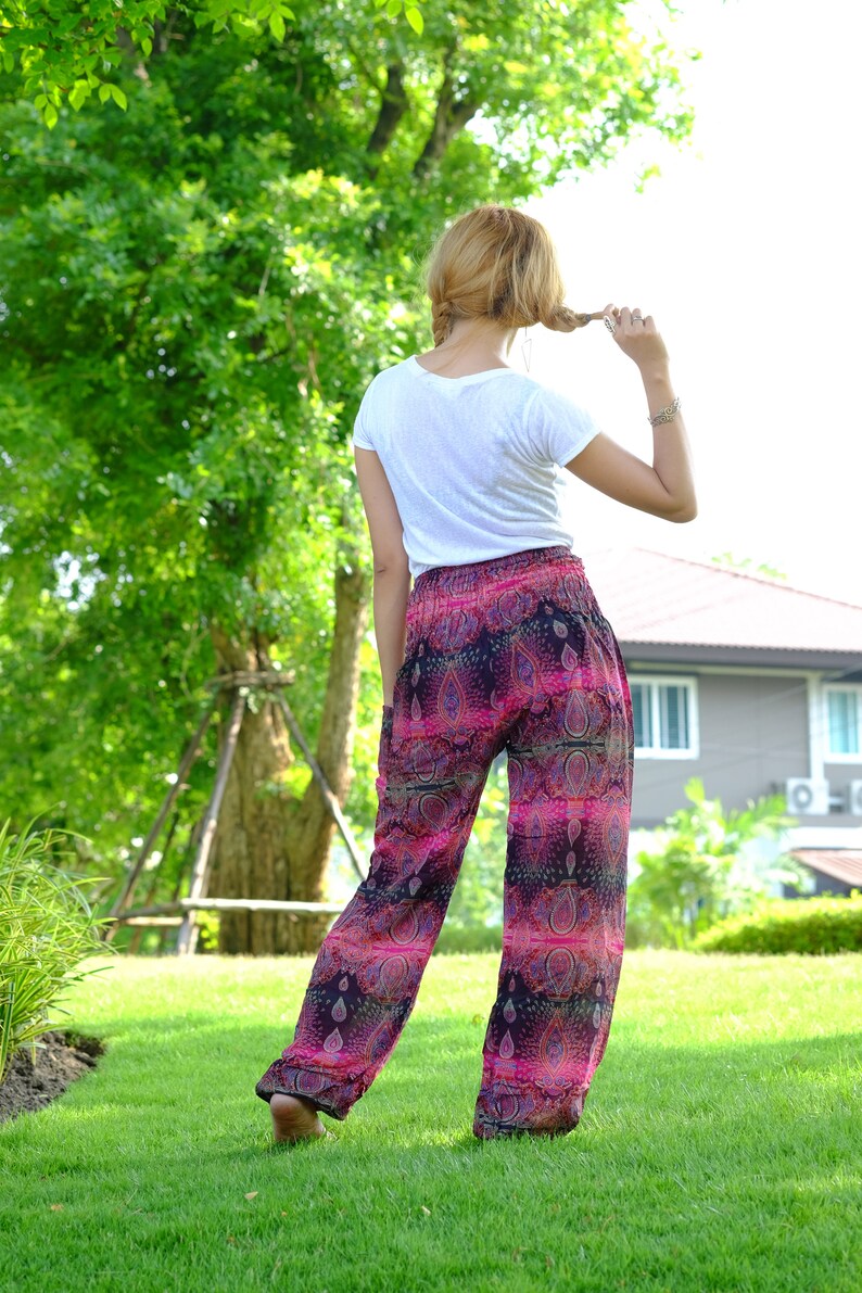hippie pants hobo pants Harem pants peacock pants Pink-black