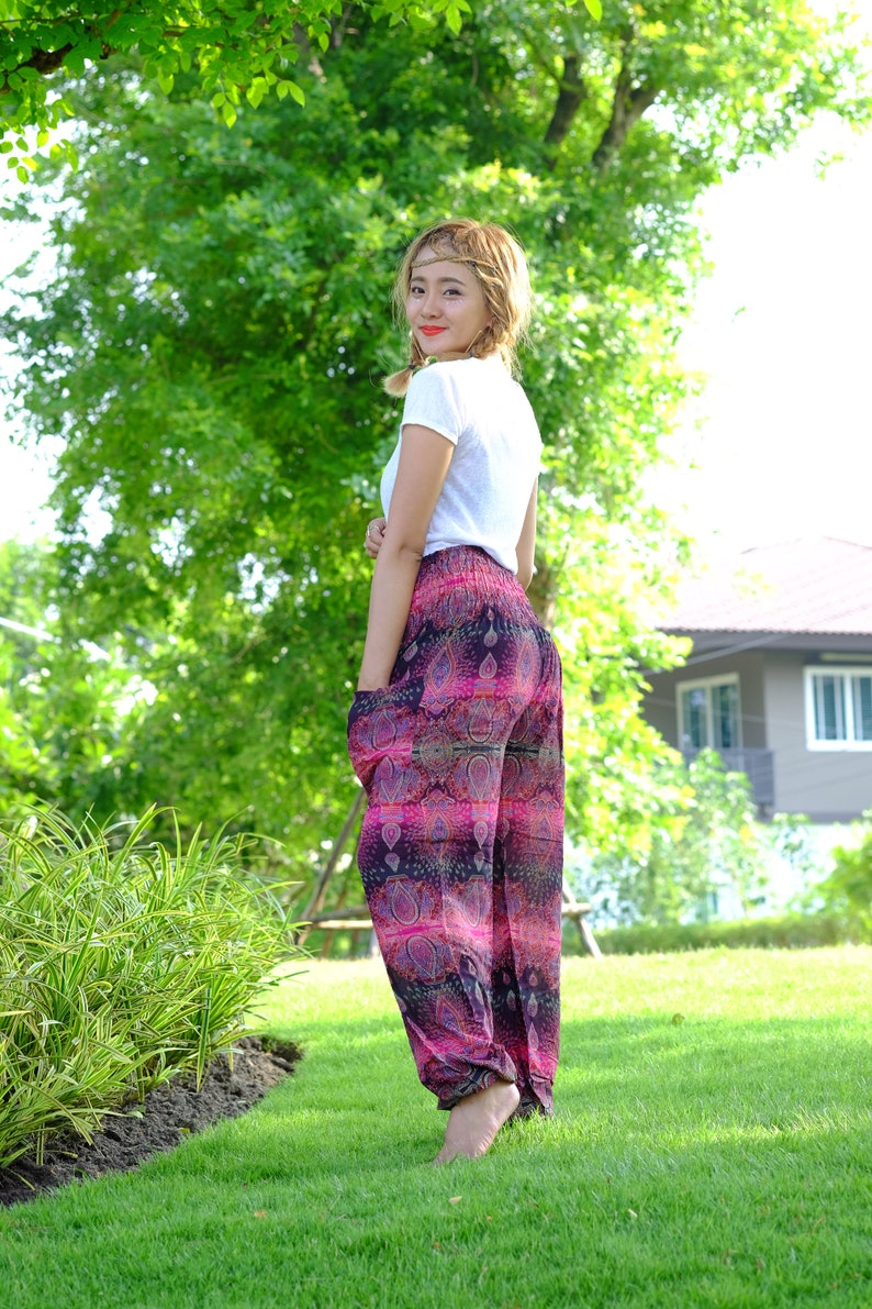 hippie pants hobo pants Harem pants peacock pants Pink-black
