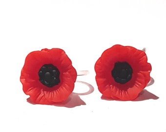 Poppy Stud Earrings For Sensitive Ears / Rememberance Day Jewelry / Red Flower Earrings / Poppy Flower / Veterns Day / November Jewelry