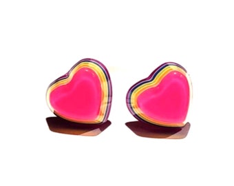 Small Rainbow Heart Earrings - Metal Free - Sensitive Ears - Rainbow Stripes - Rainbow Birthday - Kids Studs - Birthday Gift For Girls