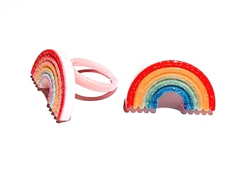 Children's Rainbow Rings - Gift For Kids - Fun Kids Jewelry - Play Jewelry - Glitter Rings - Unisex Ring - Hypoallergenic Metal Free