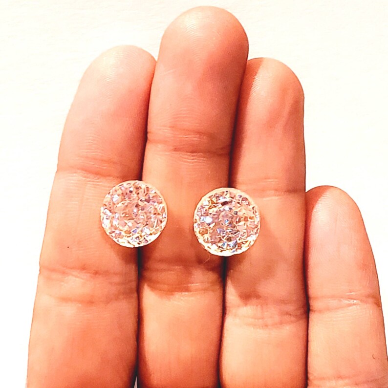 Bridal Studs Sparkly Studs Anniversary Gift Bridesmaid Gift Crystal Geode Earrings For Sensitive Ears Holiday Earrings Gemstone Studs