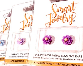 Floral Stud Earrings For Metal Sensitive Ears / Large Statement Earrings / Flower Jewelry / Kids Earrings / Womens Earrings / Summer Studs