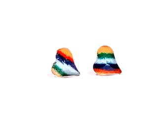 Rainbow Heart Earrings - Hypoallergenic Metal Free - Plastic Posts - Invisible Clip On Earrings - Pride Jewelry - Dainty Studs - Extra Small