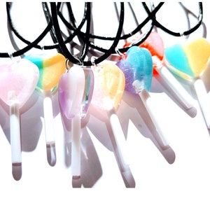 Resin Heart Lollipop Necklaces For Sensitive Skin / Candy Necklace / Heart Kawaii Jewelry / Safety Necklace Breakaway Clasp / Vegan Leather