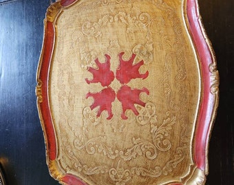 Vintage Red and Gold Italian Florentine Tray - Etsy