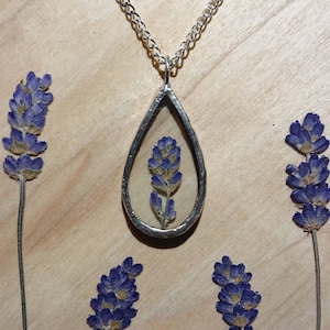 Pressed Lavender Necklace Stained Glass Real Natural Dried Flowers Framed Gift Wearable Nature Boho Art Recycled Natural Boho