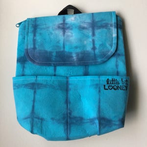 Turquoise and indigo shibori squares mini backpack, tie dye purse, toddler size backpack
