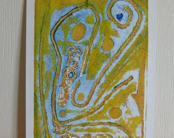 Blue + Yellow (Collograph print)