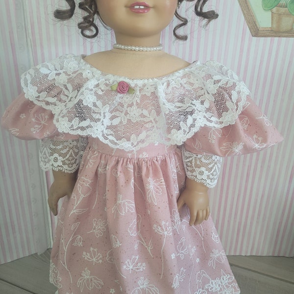 18 Inch Doll Historical 1830's Gown in Dusty Rose