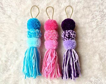 Set of 3 Pom Pom Tree Decoration | Party Rainbow Bright Colorful Monocrome Colourful | Handmade Christmas Xmas Hanger Accessory