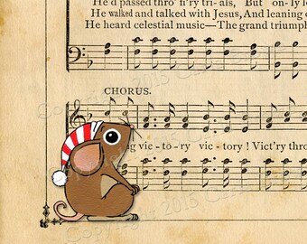 Christmas mouse clip art cute vintage clipart download illustration hand painted gouache digital graphic PNG JPG nightcap Charles Dickens