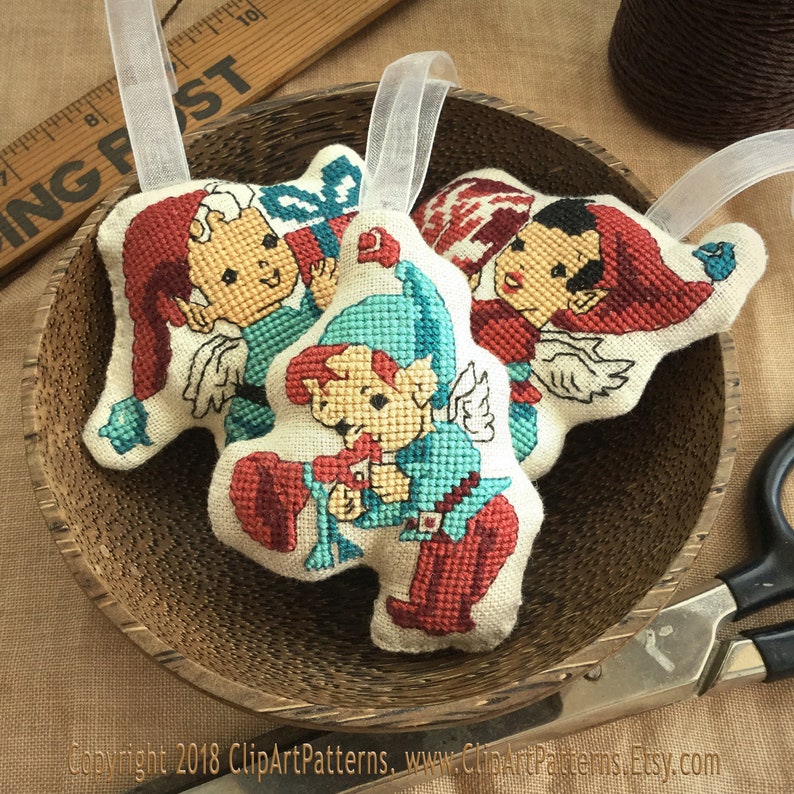 Cross stitch patterns retro Christmas ornaments. Elves elf  Etsy