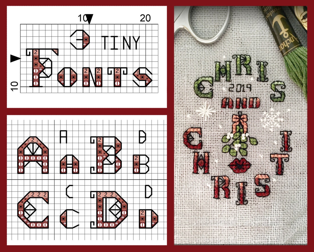 Counted Cross Stitch Alphabet Fonts Christmas Letters and Numbers Small