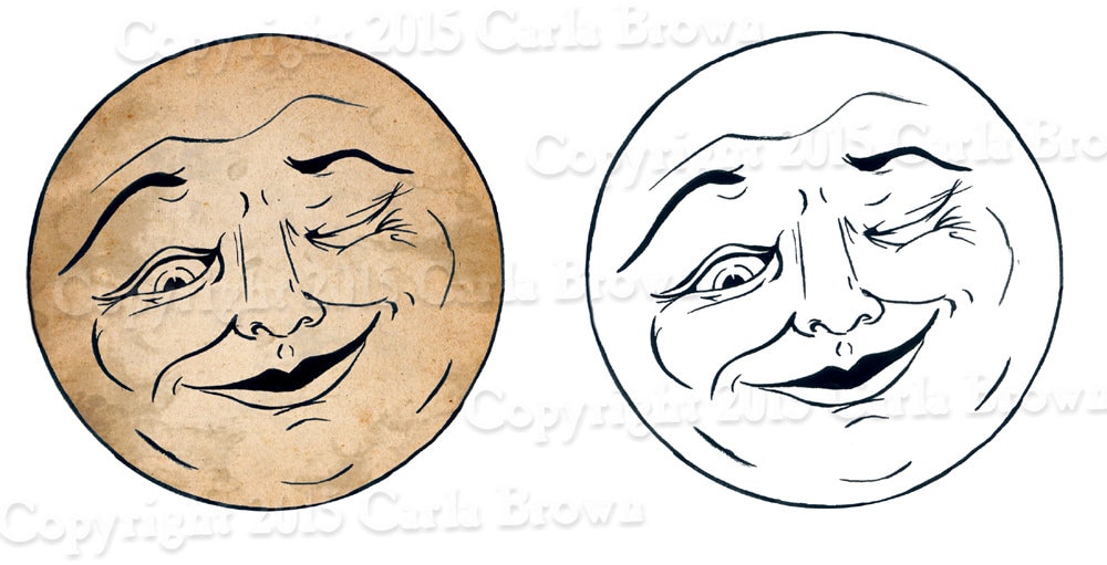 Man in the moon clipart vintage style clip art winking children's Illustration digital download graphic PNG PSD JPG