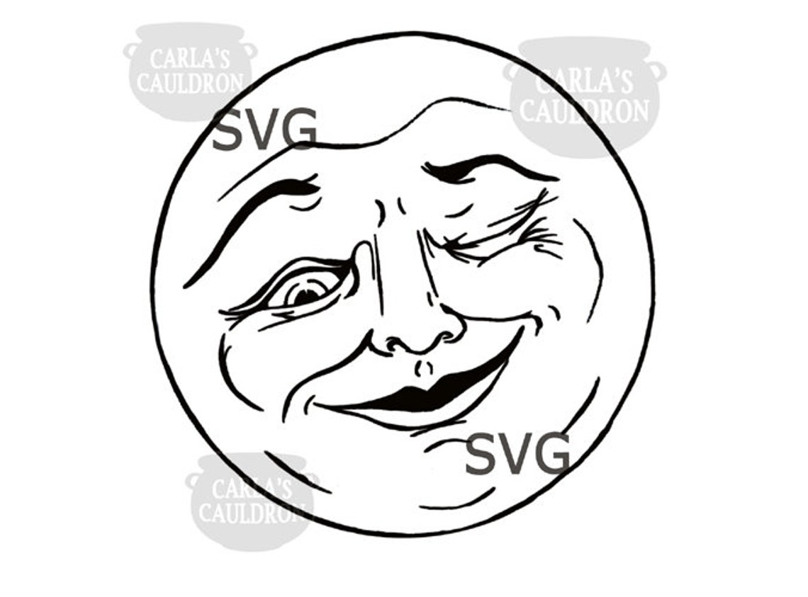 Man in the moon SVG Cricut cutter file download winking | Etsy